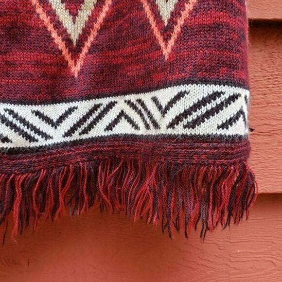 Open front hooded sweater cardigan fringe hem south western Sz Medium M - Picture 5 of 8